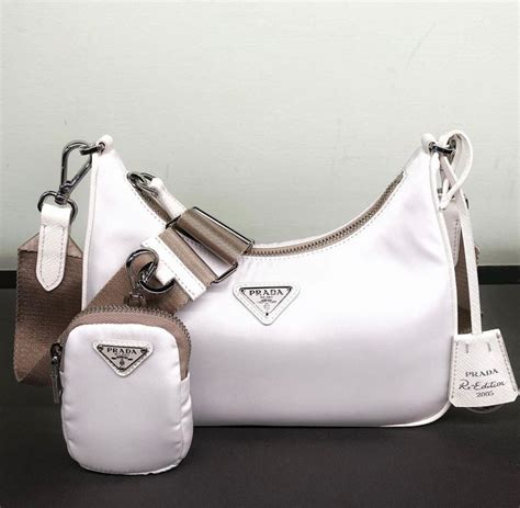 prada white sparkle purse with lock|Prada nylon white bag.